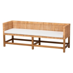 bali & pari Vivan Natural Rattan Bench - Handwoven Wicker Accent Seating with Cushion and Backrest